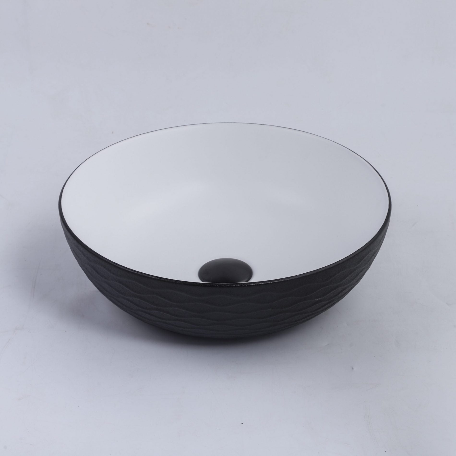 Ovia Art Wavy Matt Black and Matt White Textured Above Counter Basin 400mm x 135mm