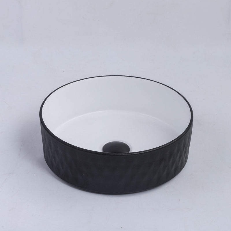 Ovia Art Diamond Matt Black and Matt White Textured Above Counter Basin 360mm x 120mm