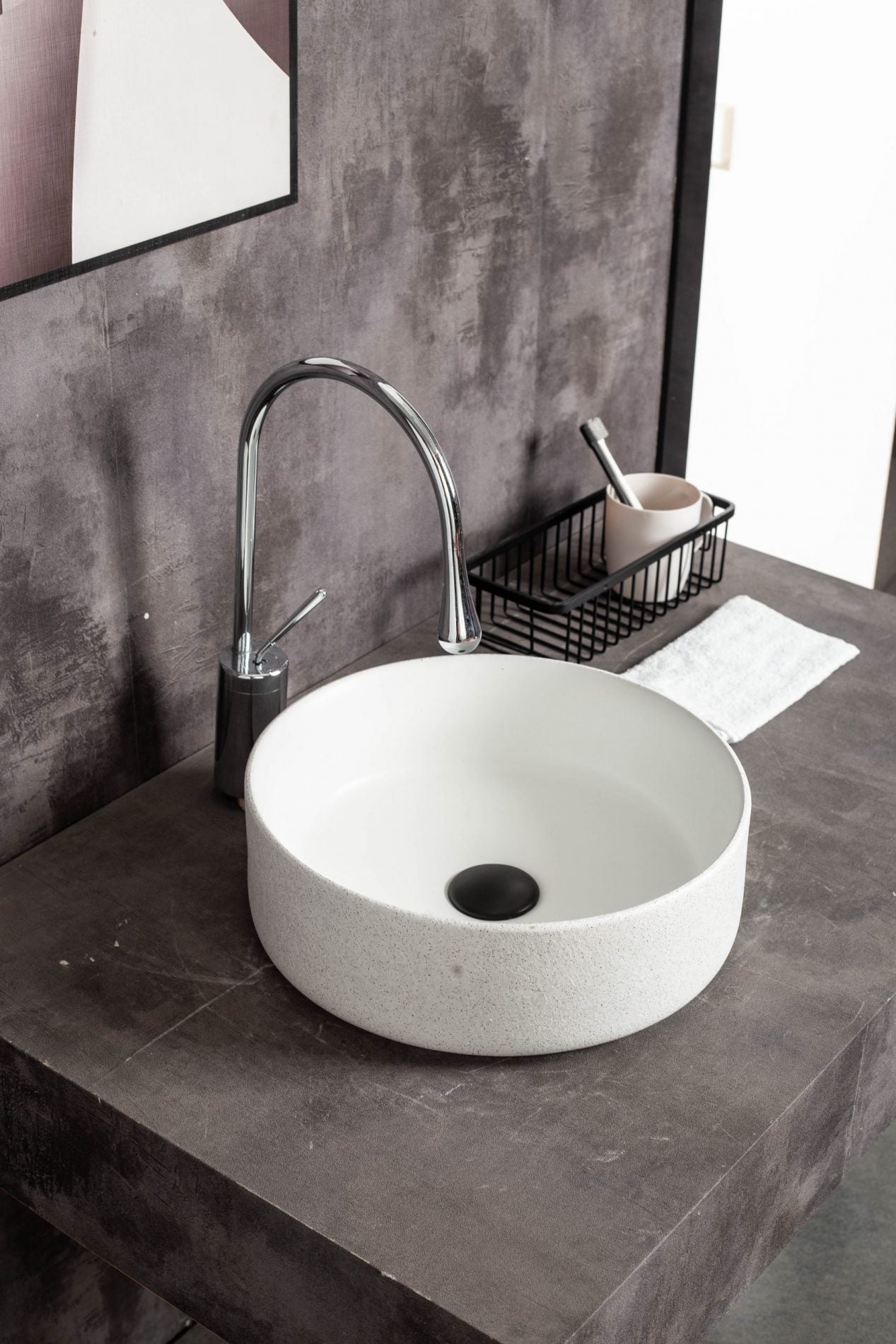Ovia Claya Art Sandy Matt White Textured Above Counter Basin 360mm