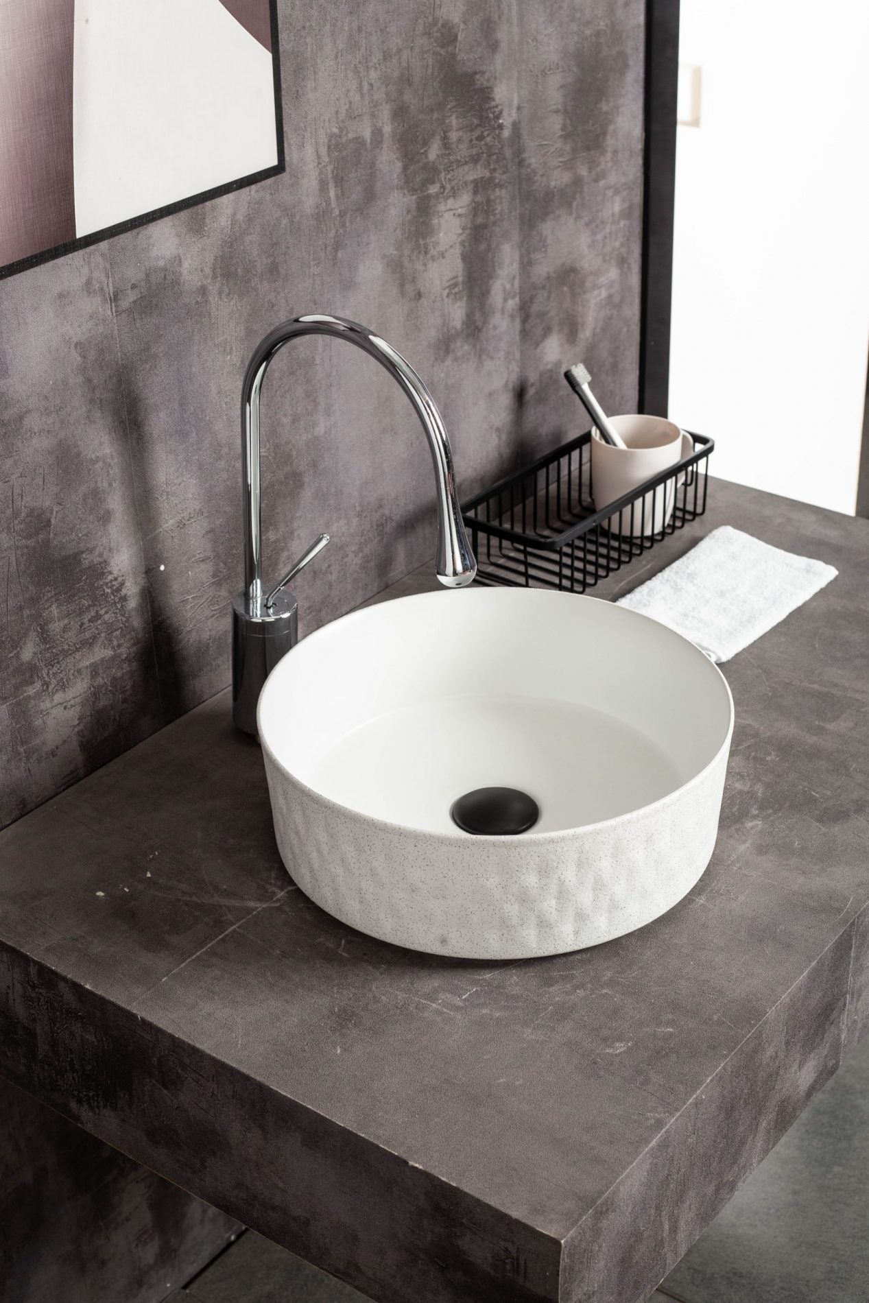 Ovia Claya Art Diamond Matt White Textured Above Counter Basin 360mm