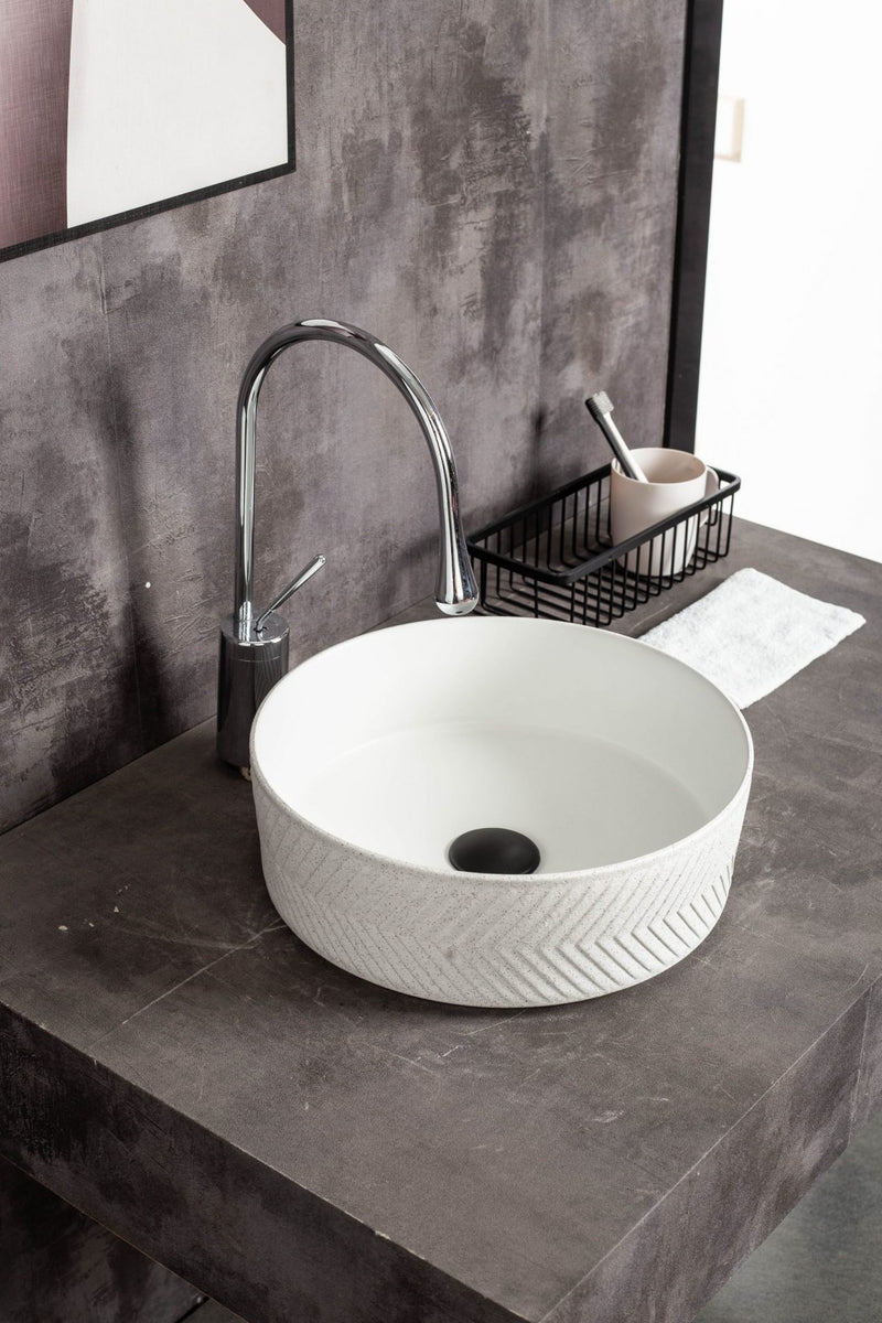 Ovia Art Achilles Matt White Textured Above Counter Basin 360mm
