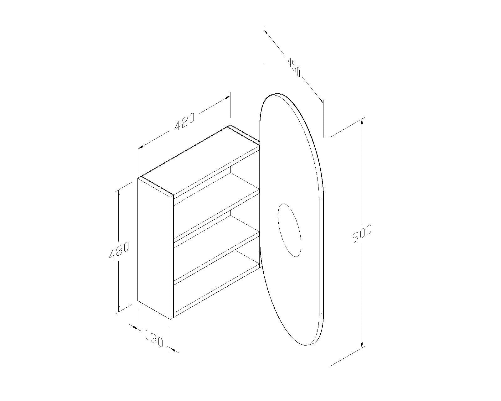 Ovia 900x450mm Pill Oval Shaped Shaving Cabinet Matte White