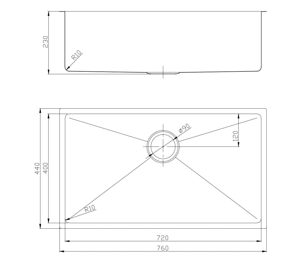 Eden 760x440x230mm Single Bowl Stainless Steel Sink Undermount/Above Mount