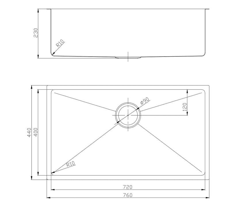Eden 760x440x230mm Single Bowl Stainless Steel Sink Undermount/Above Mount