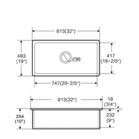 Ovia 813 x 483 x 254mm Undermount Fine Fireclay Butler Sink Single Bowl Farmhouse Kitchen Sink
