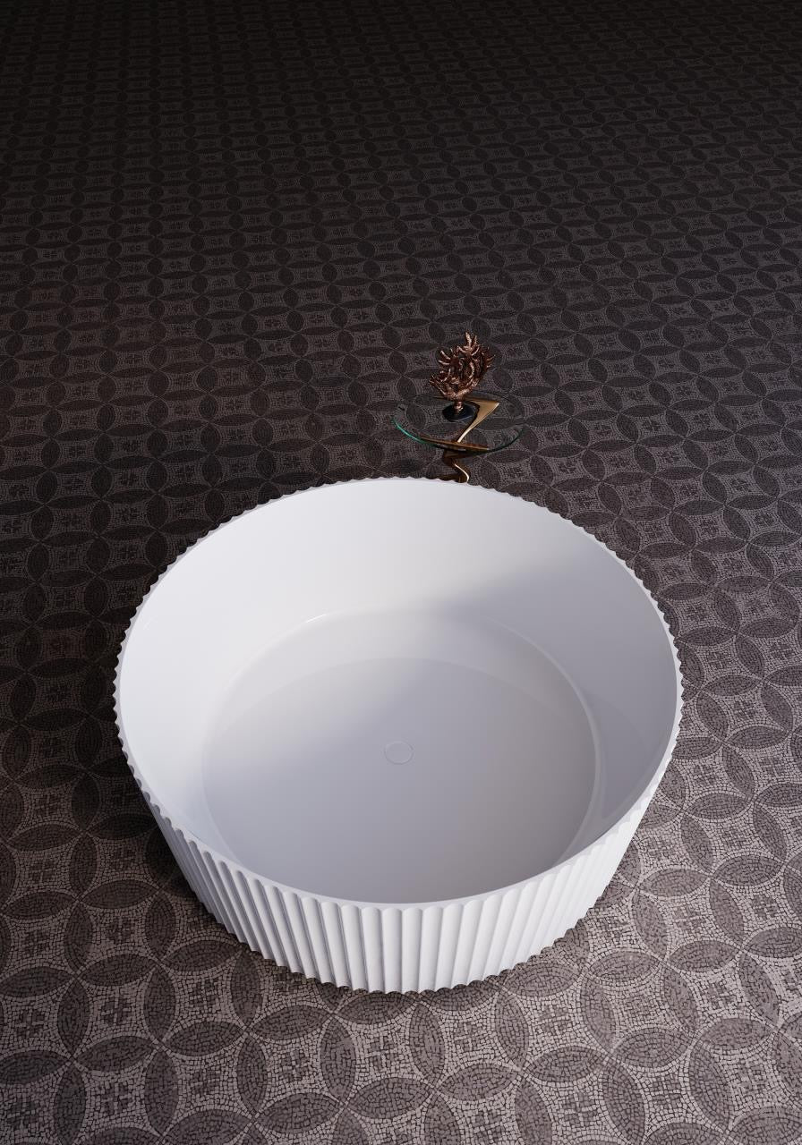 Ovia 1500mm Oasis Fluted Groove Matte White Free Standing Bath No Overflow