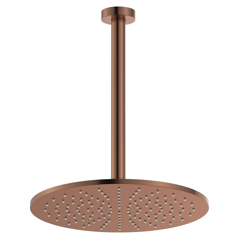Fienza Empire Slim Ceiling Shower 300mm Head, 350mm Drop, Brushed Copper