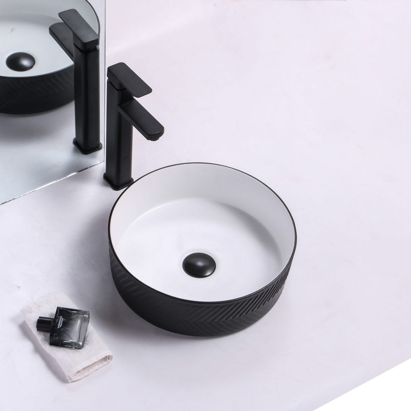 Ovia Art Archilles Matt Black and Matt White Textured Above Counter Basin 360mm x 120mm