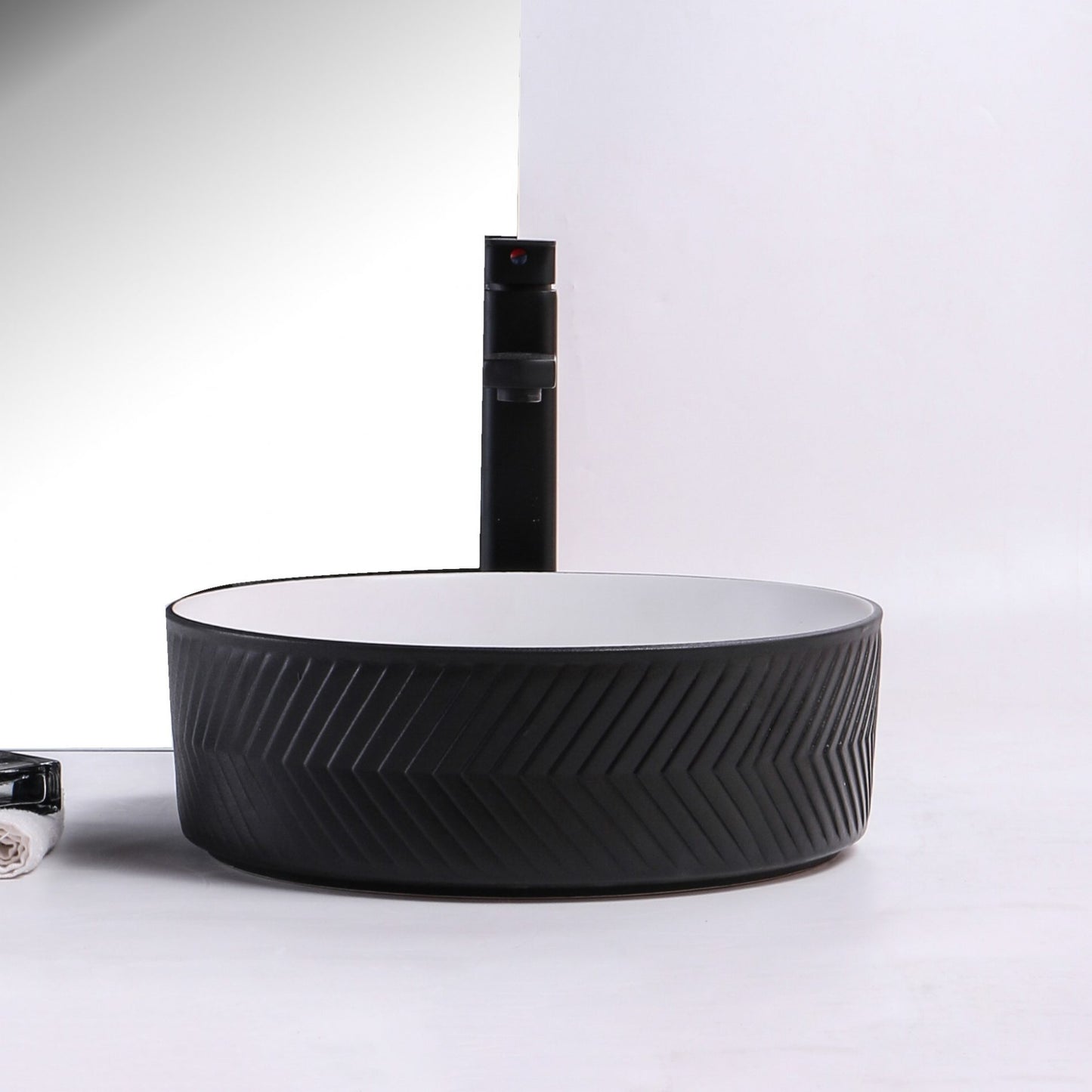 Ovia Art Archilles Matt Black and Matt White Textured Above Counter Basin 360mm x 120mm