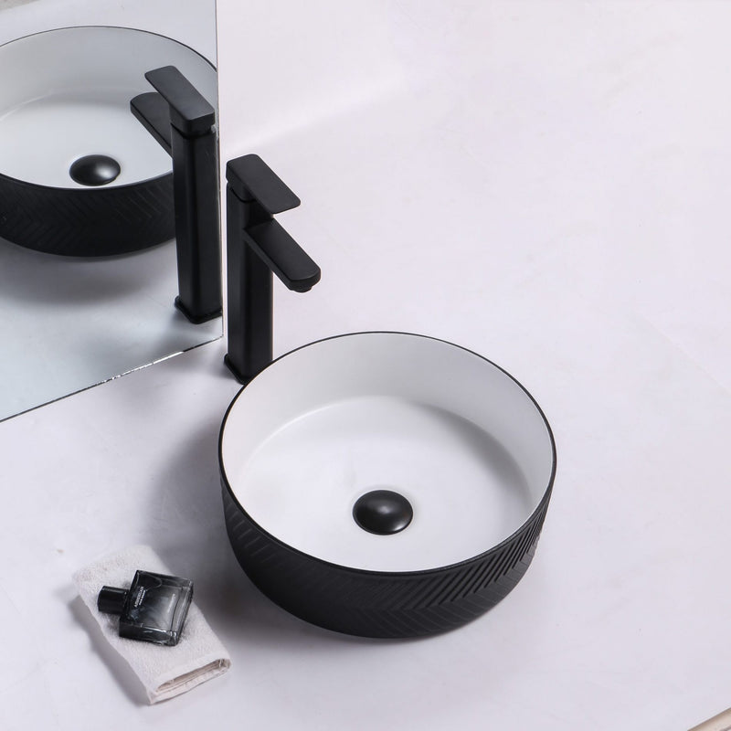 Ovia Art Archilles Matt Black and Matt White Textured Above Counter Basin 360mm x 120mm