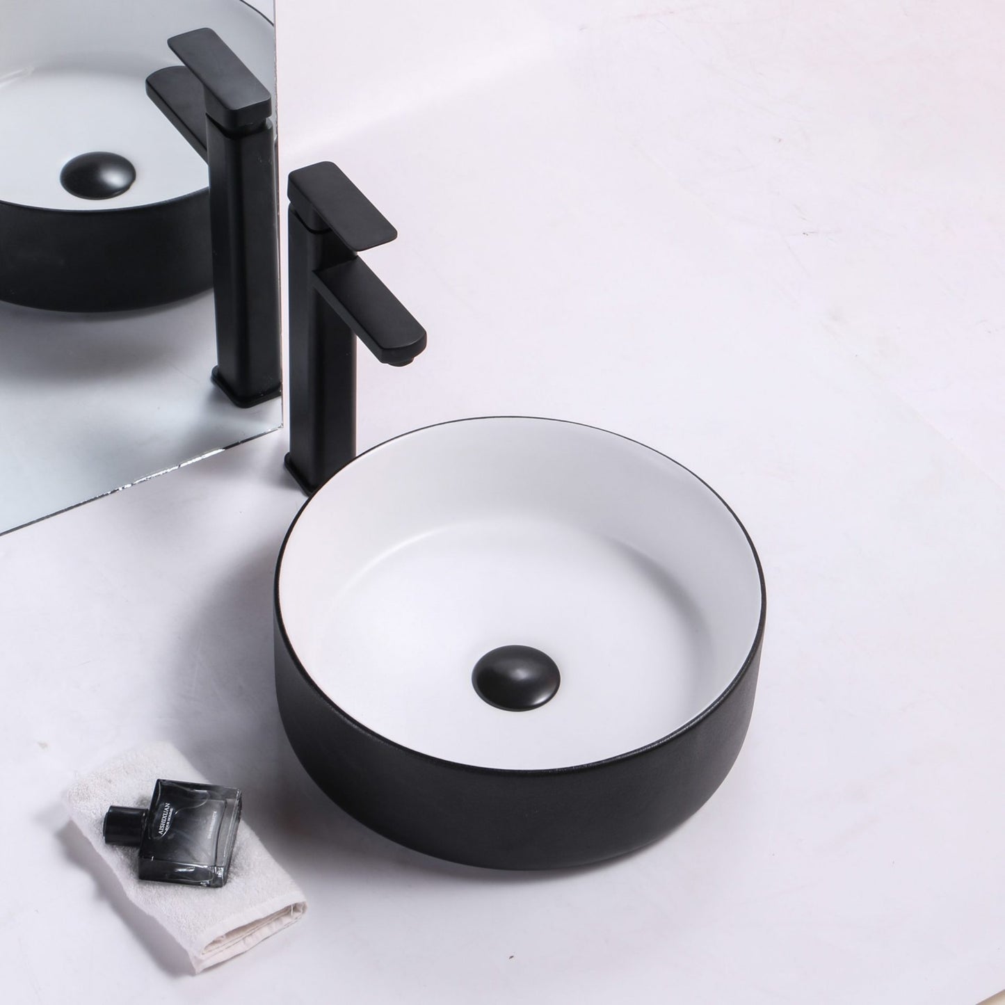 Ovia Art Sandy Matt Black and Matt White Textured Above Counter Basin 360mm x 120mm