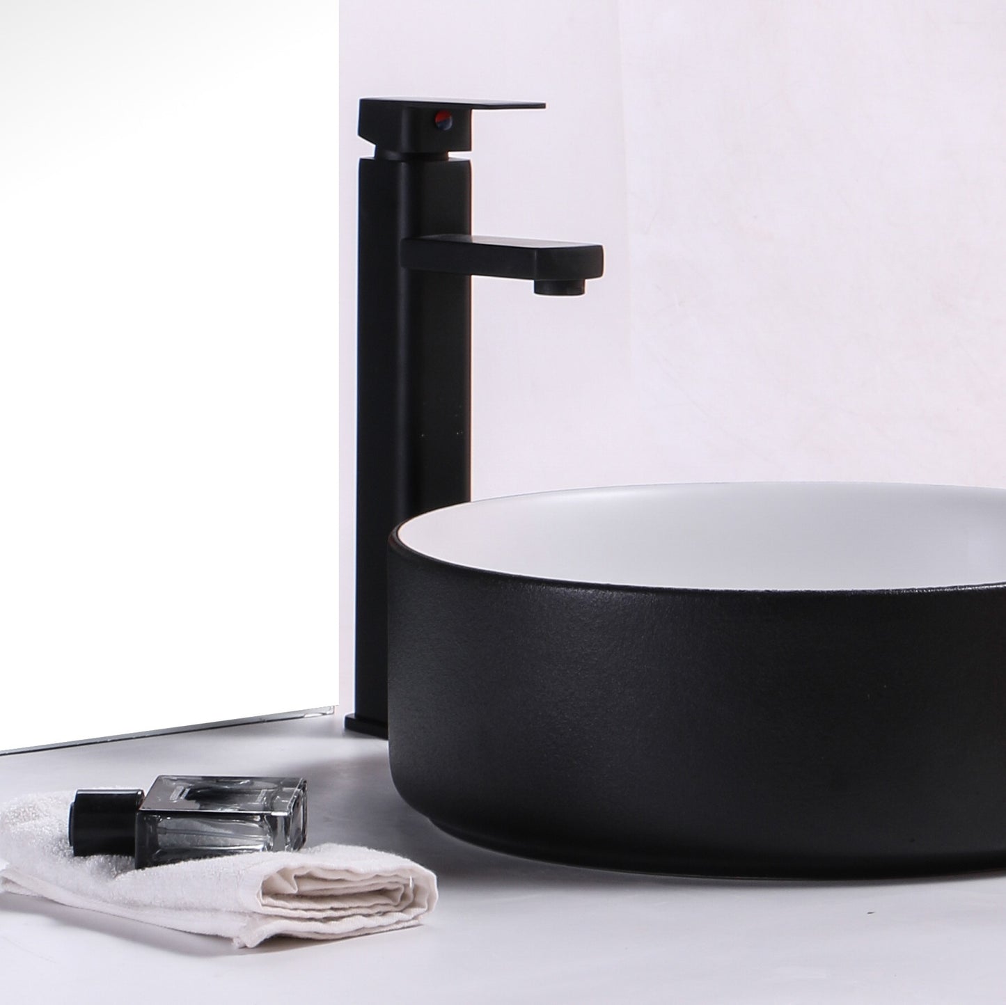 Ovia Art Sandy Matt Black and Matt White Textured Above Counter Basin 360mm x 120mm