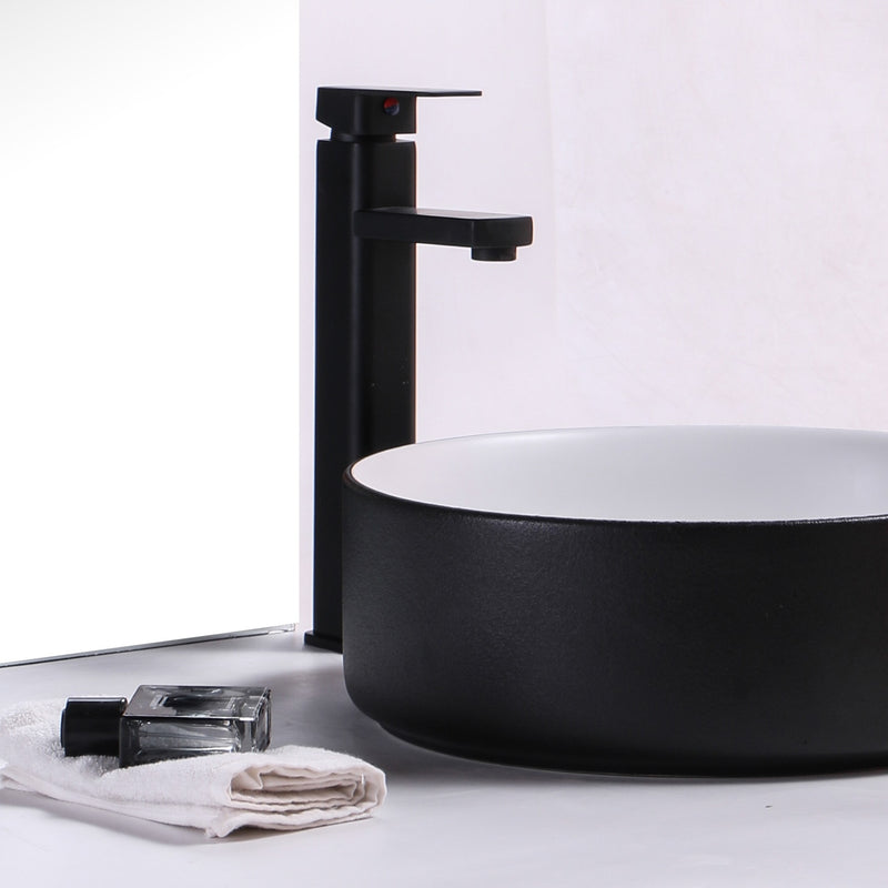 Ovia Art Sandy Matt Black and Matt White Textured Above Counter Basin 360mm x 120mm