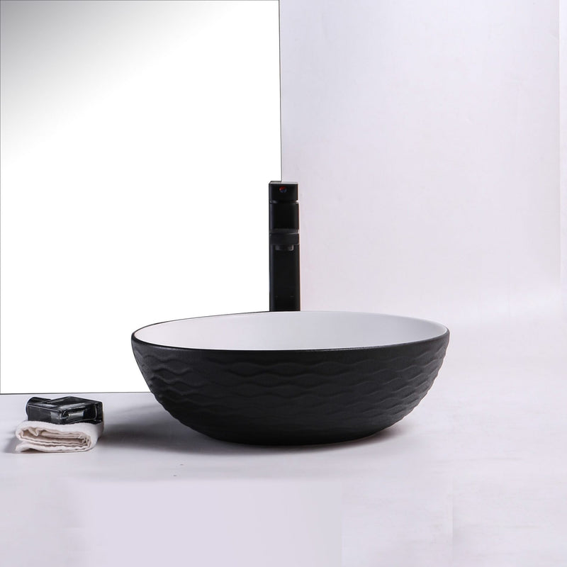 Ovia Art Wavy Matt Black and Matt White Textured Above Counter Basin 400mm x 135mm