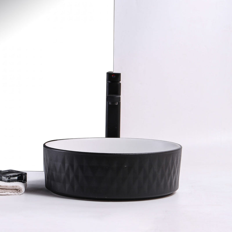 Ovia Art Diamond Matt Black and Matt White Textured Above Counter Basin 360mm x 120mm