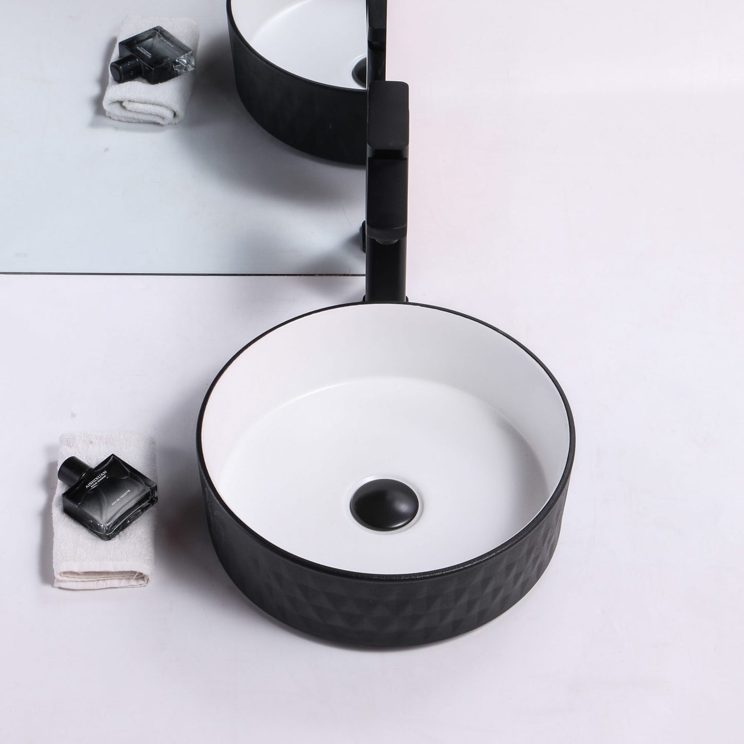 Ovia Art Diamond Matt Black and Matt White Textured Above Counter Basin 360mm x 120mm