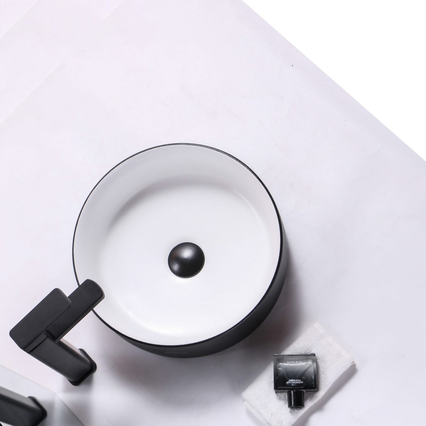 Ovia Art Sandy Matt Black and Matt White Textured Above Counter Basin 360mm x 120mm