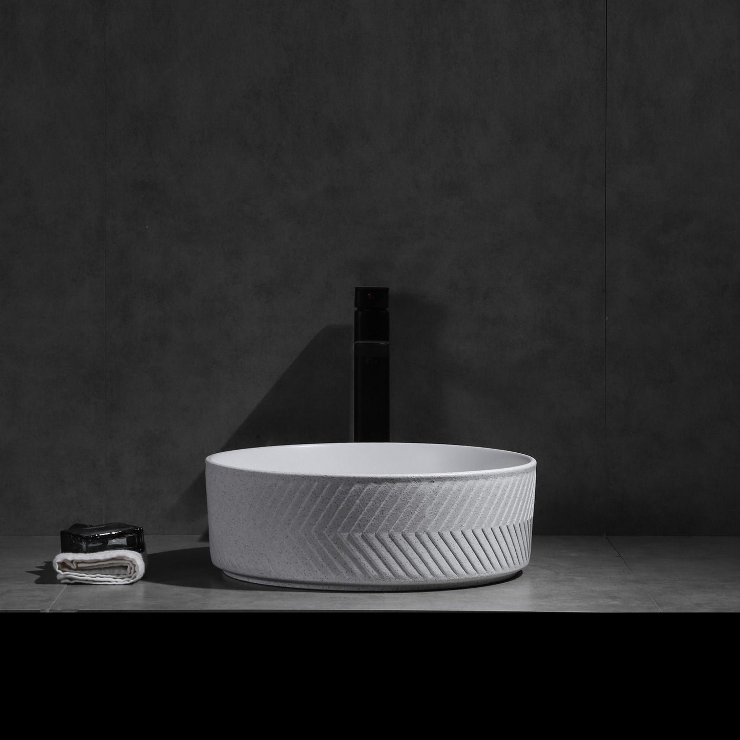 Ovia Art Archilles Matte White and Matte White Textured Above Counter Basin 360mm x 120mm
