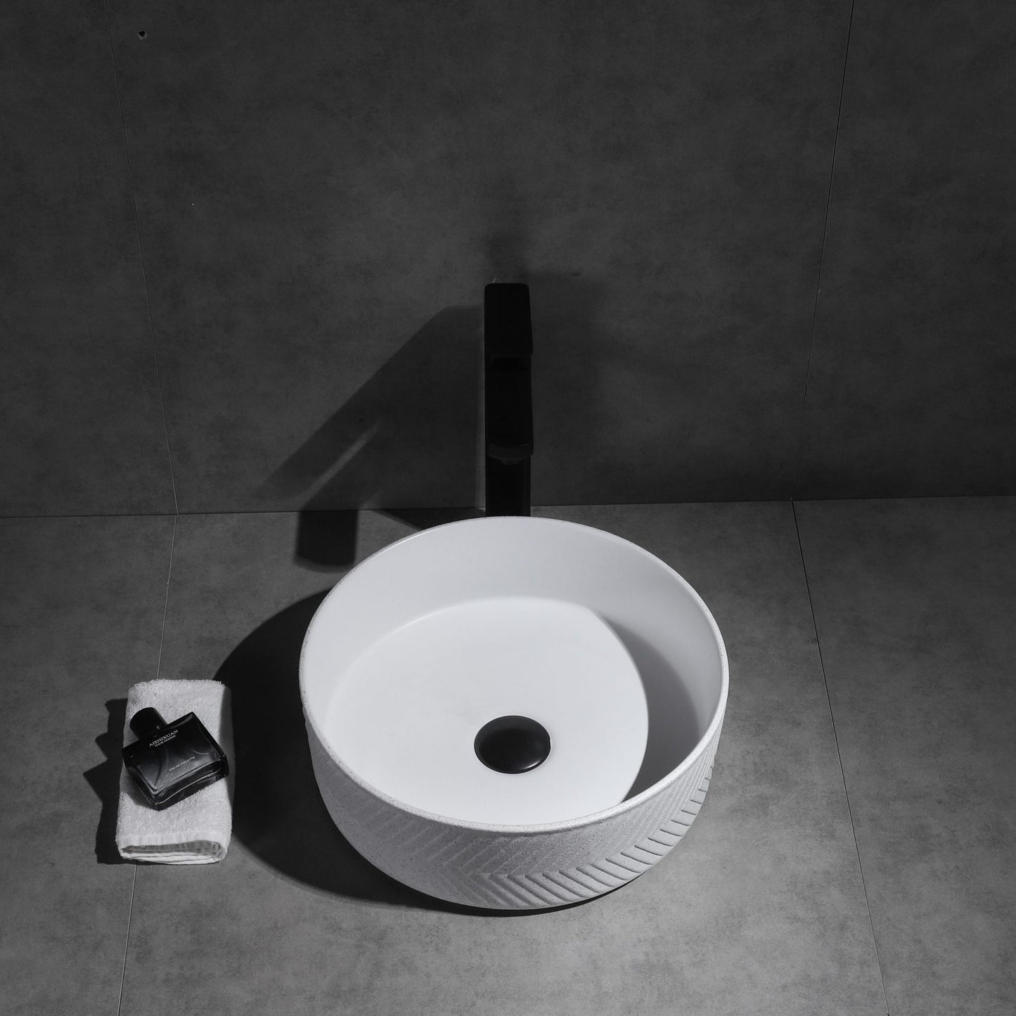 Ovia Art Archilles Matte White and Matte White Textured Above Counter Basin 360mm x 120mm