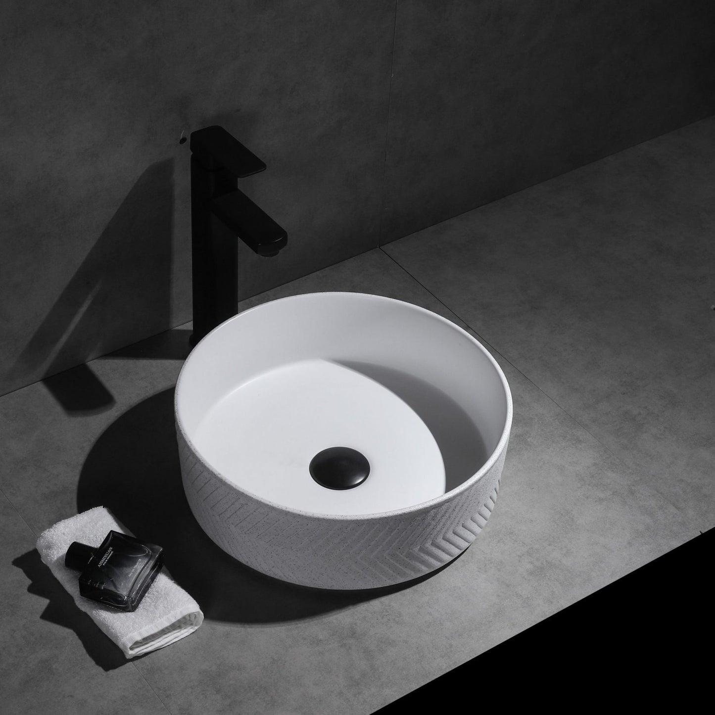 Ovia Art Archilles Matte White and Matte White Textured Above Counter Basin 360mm x 120mm