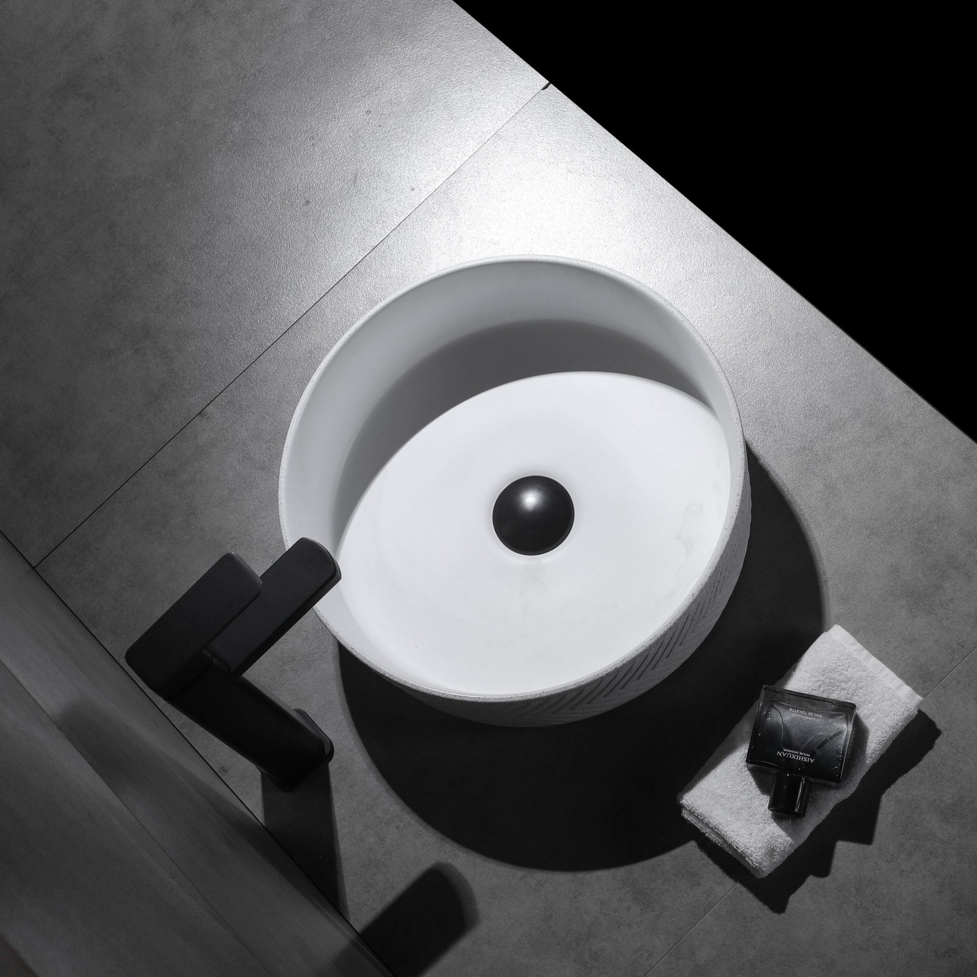 Ovia Art Archilles Matte White and Matte White Textured Above Counter Basin 360mm x 120mm