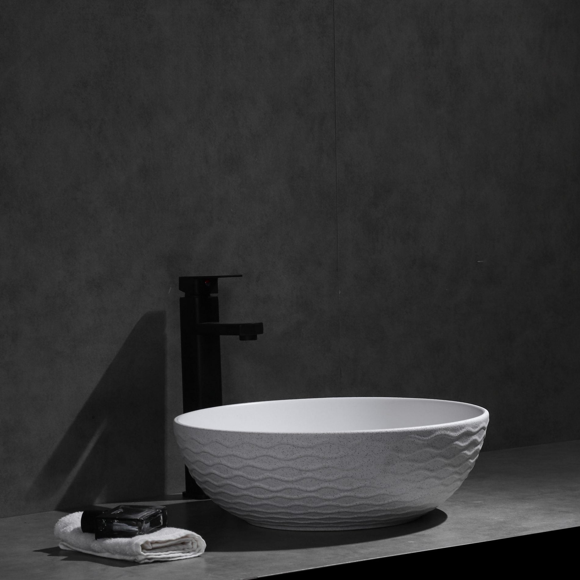 Ovia Claya Art Wavy Matt White Textured Above Counter Basin 400mm x 135mm
