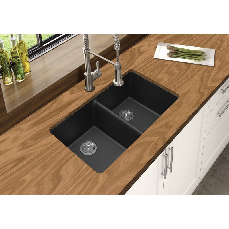 838*476*241mm Black Kitchen Sink Granite Stone Under Mount Double Bowls