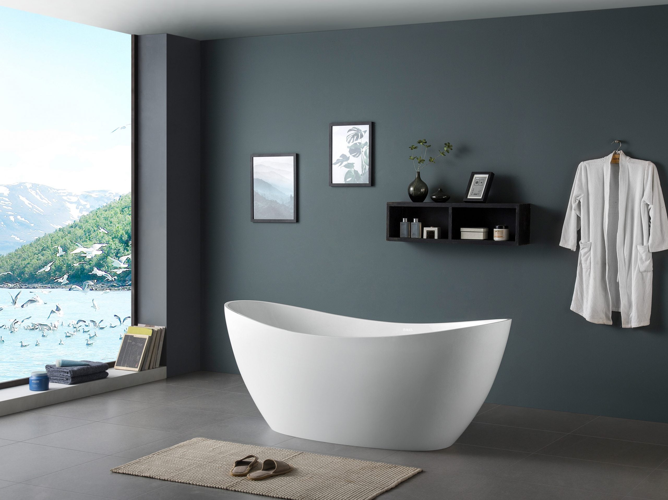 Ikaris 1700mm Double High Back Gloss White Freestanding Acrylic No Overflow