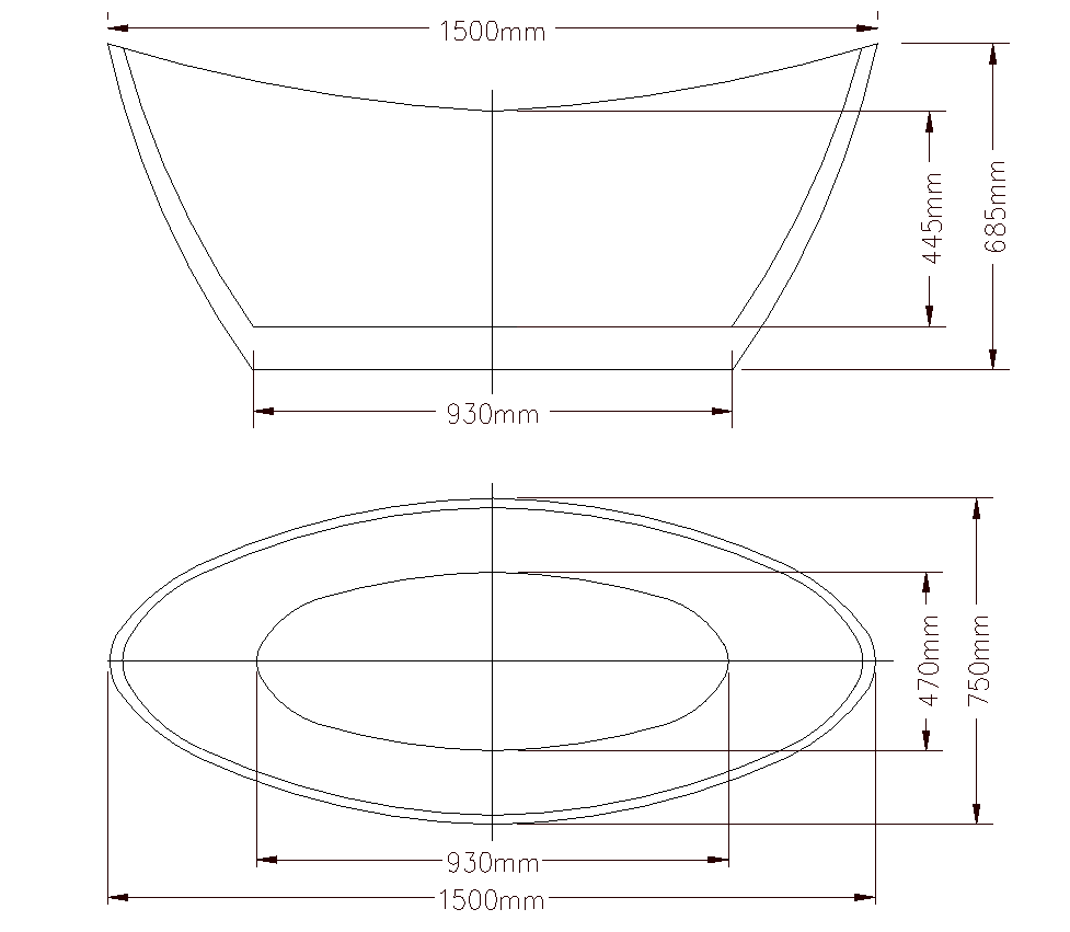 Ikaris 1500mm Double High Back Gloss White Freestanding Acrylic No Overflow Bath Tub