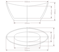Ovia Ikaris 1500mm Double High Back Freestanding Acrylic No Overflow Bath Tub - Gloss White