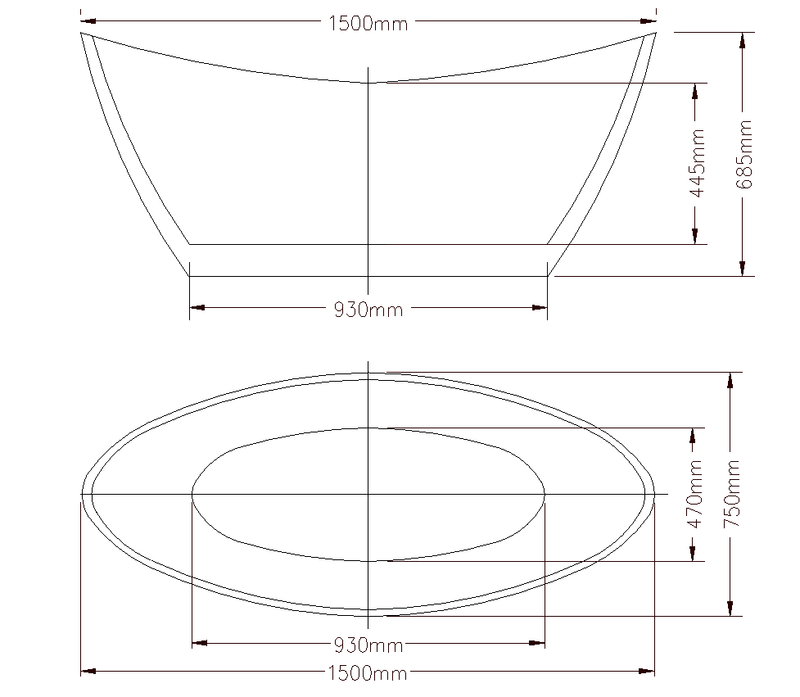 Ikaris 1500mm Double High Back Gloss White Freestanding Acrylic No Overflow Bath Tub