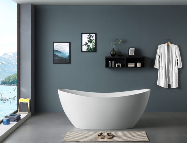 Ikaris 1500mm Double High Back Gloss White Freestanding Acrylic No Overflow Bath Tub