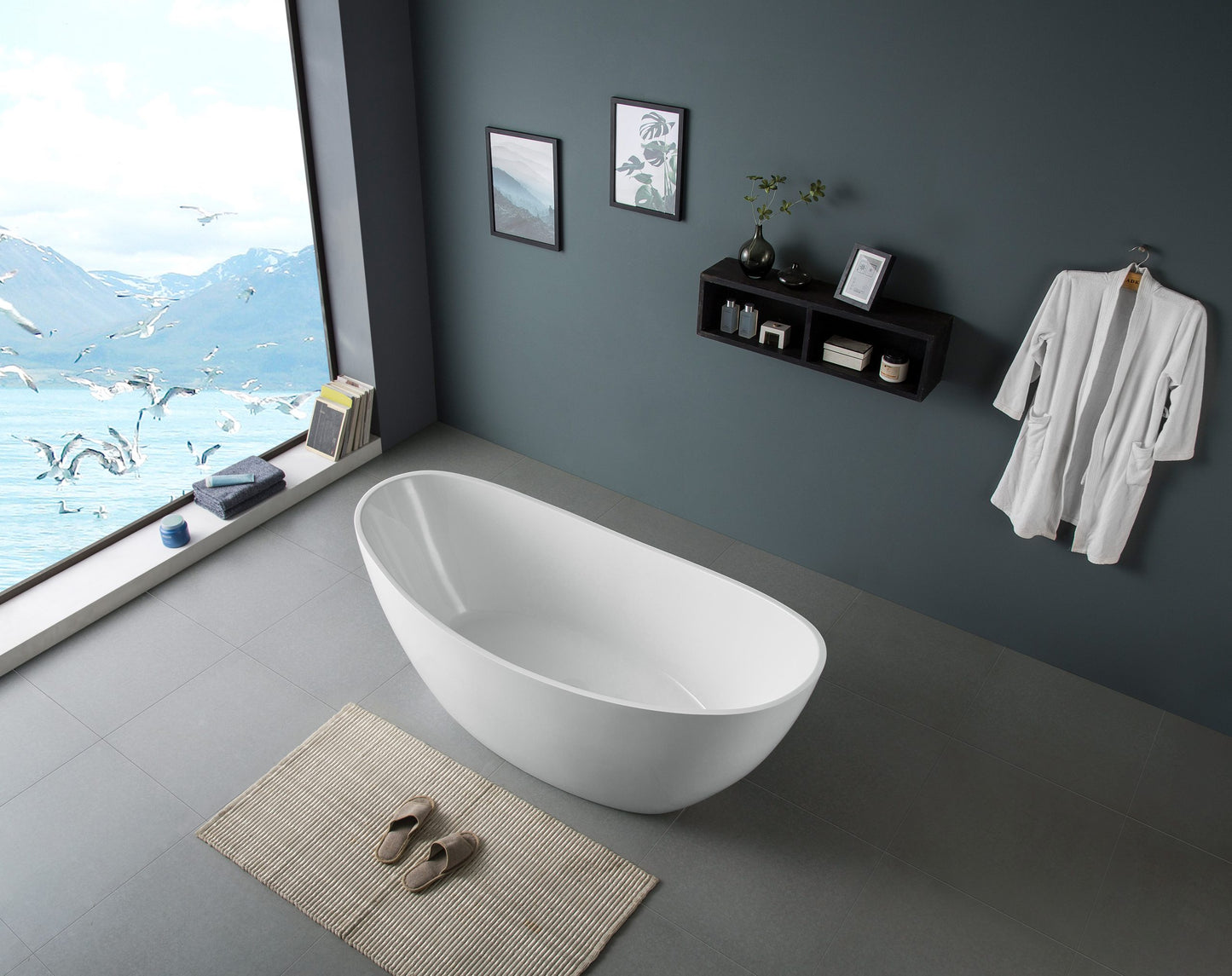Ikaris 1700mm Double High Back Gloss White Freestanding Acrylic No Overflow