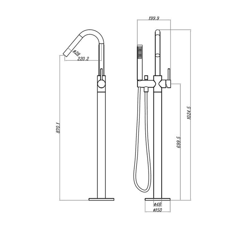 Modern National Star Round Floor Mixer with Hand Shower Chrome