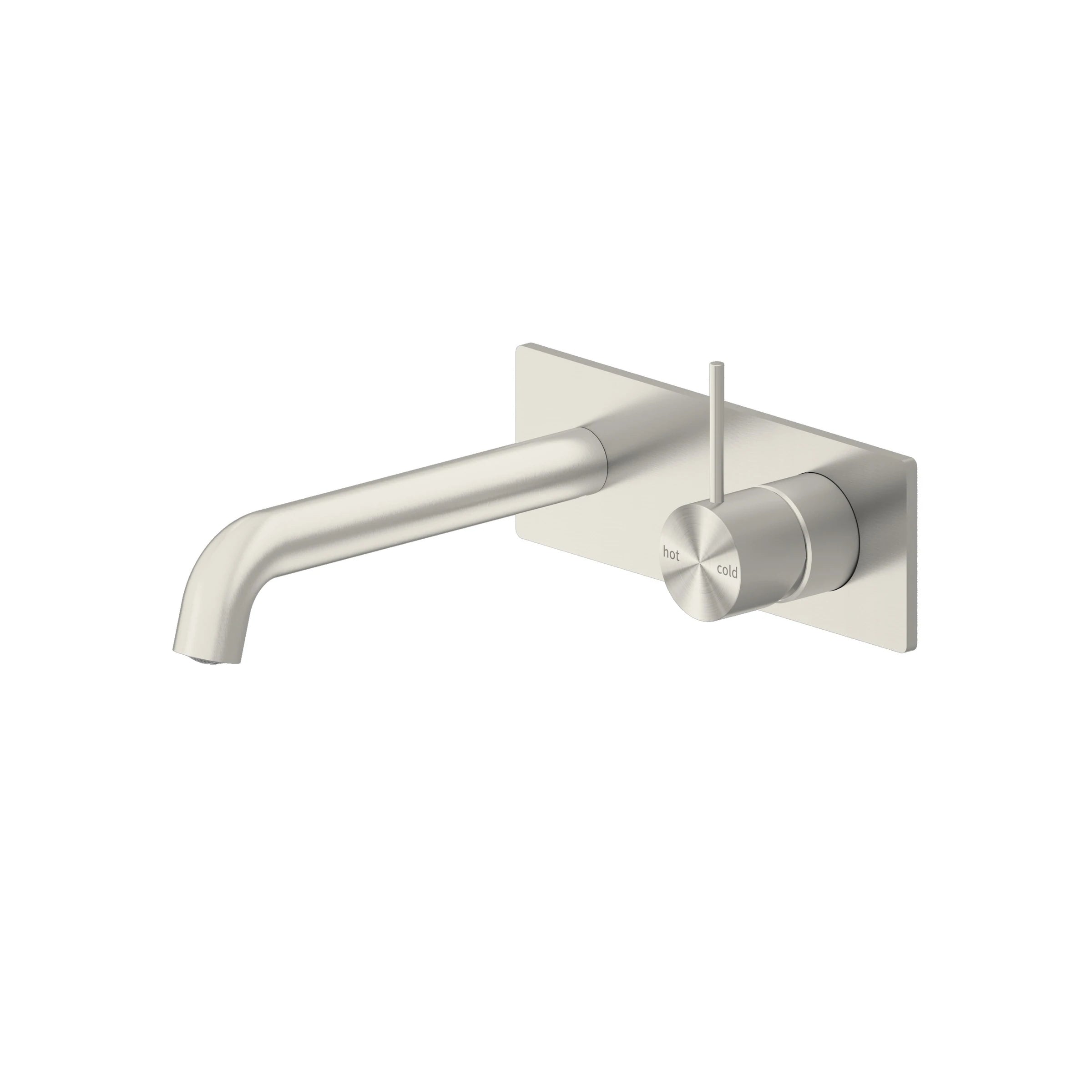 Nero Mecca Wall Basin Mixer Handle Up 185mm Spout Brushed Nickel