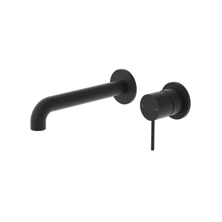Nero Mecca Wall Basin Mixer Separate Back Plate 185mm Spout Handle Down Matte Black