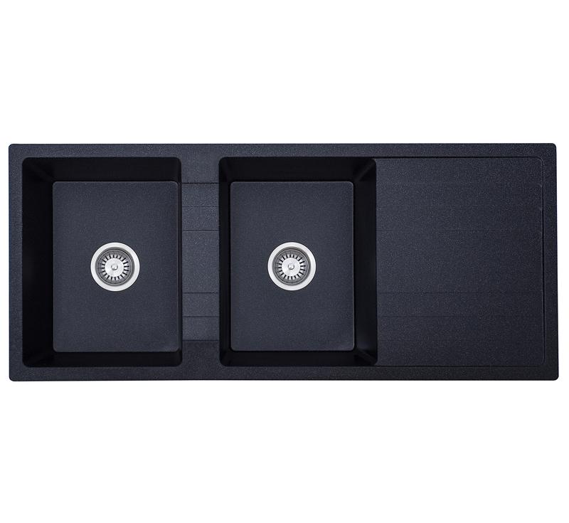 Riva Double Bowl With Drainer Black 1160 x 500 x 210mm