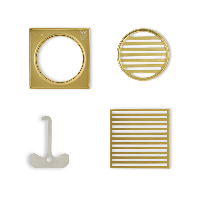 Ovia Mila Brushed Gold Square Slim Grill Linear Floor Waste