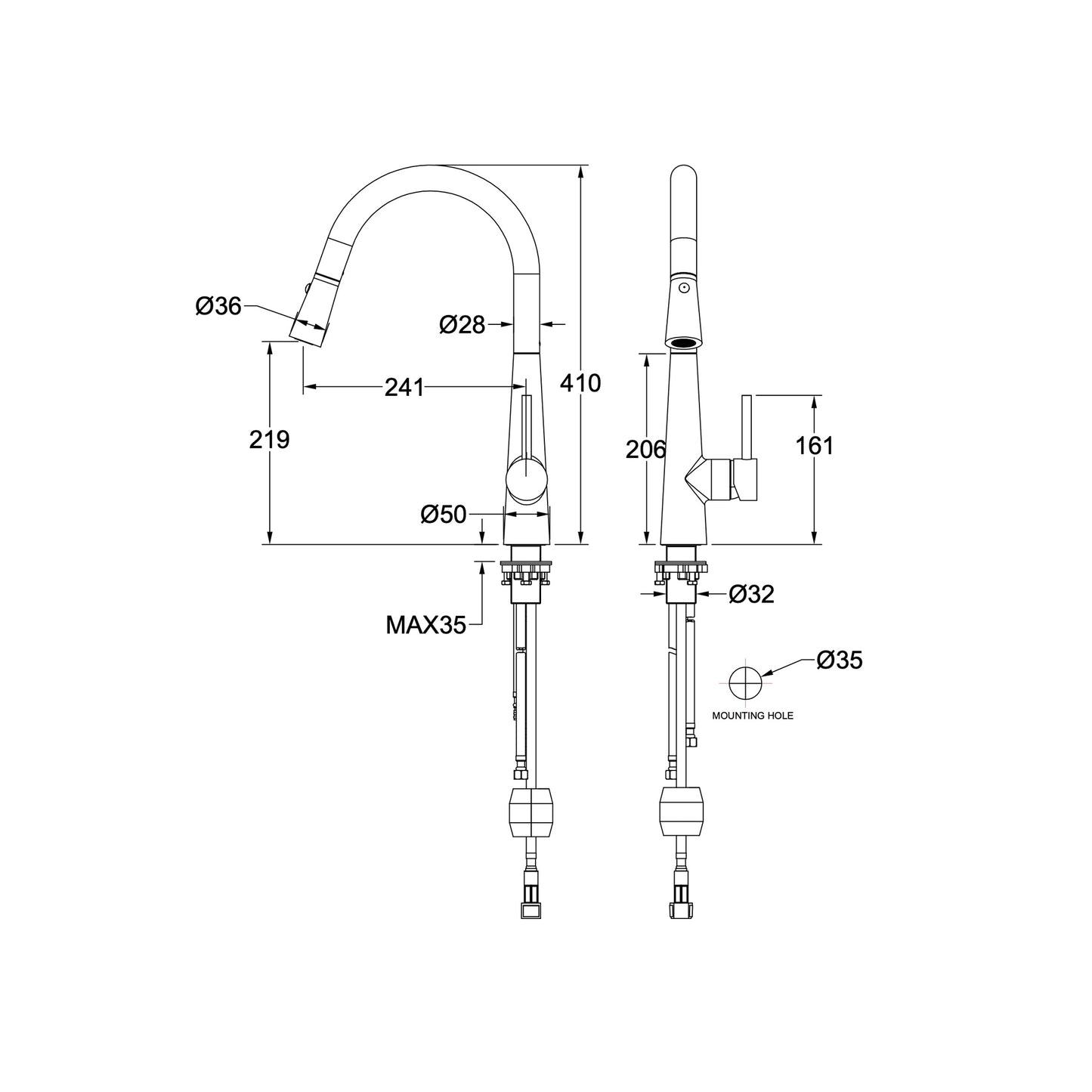 Linsol Kashi Pull Out Sink Mixer - Brushed Nickel