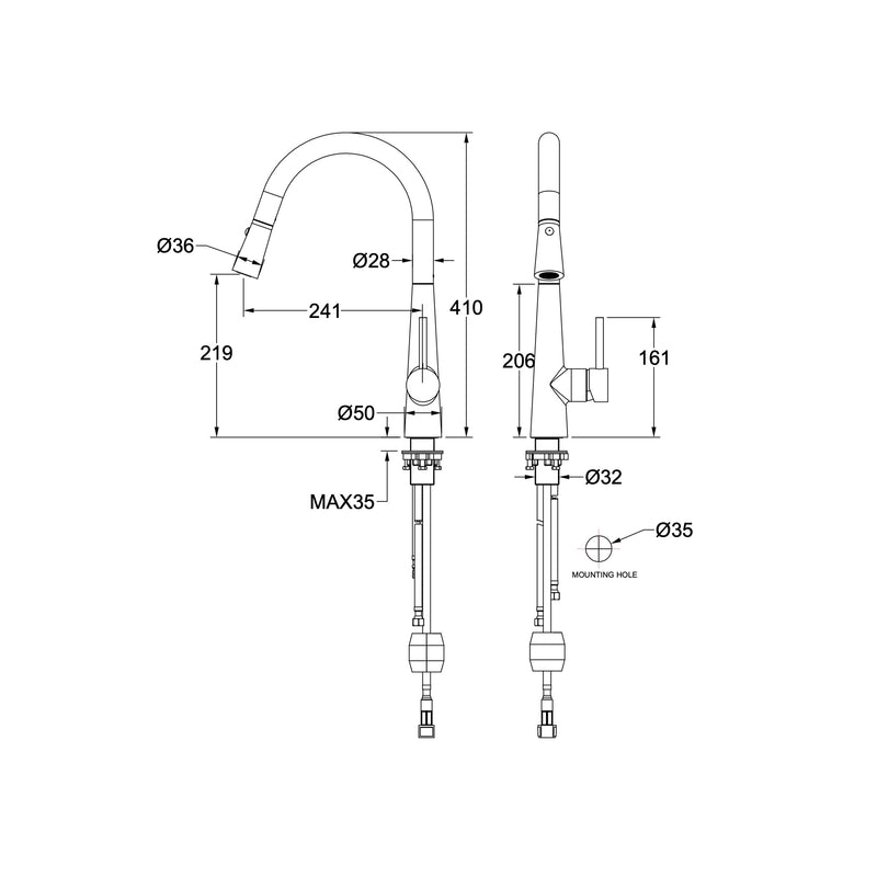 Linsol Kashi Pull Out Sink Mixer - Brushed Nickel