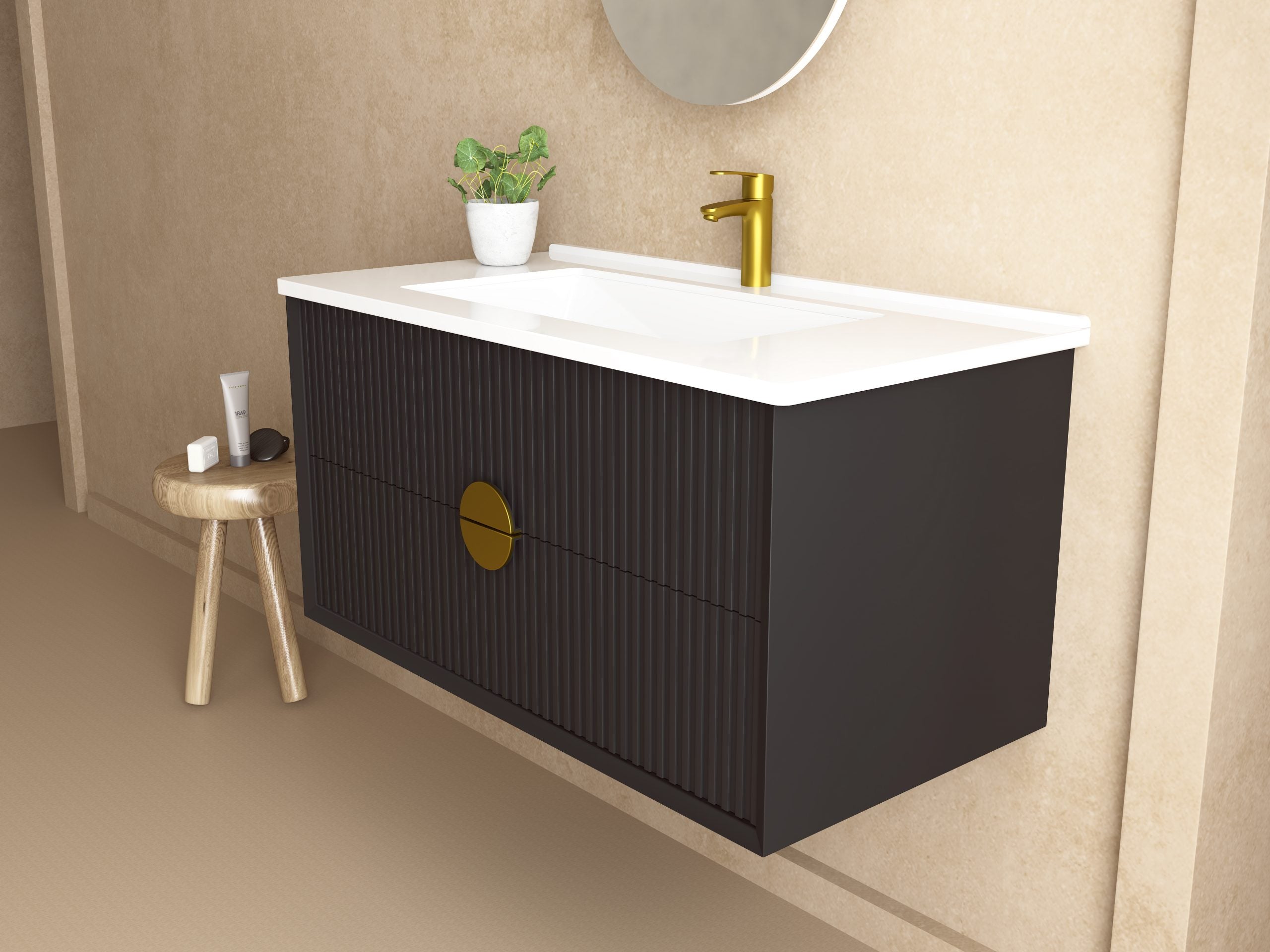 900mm Marlowe Wall Hung Matte Black Cabinet Only