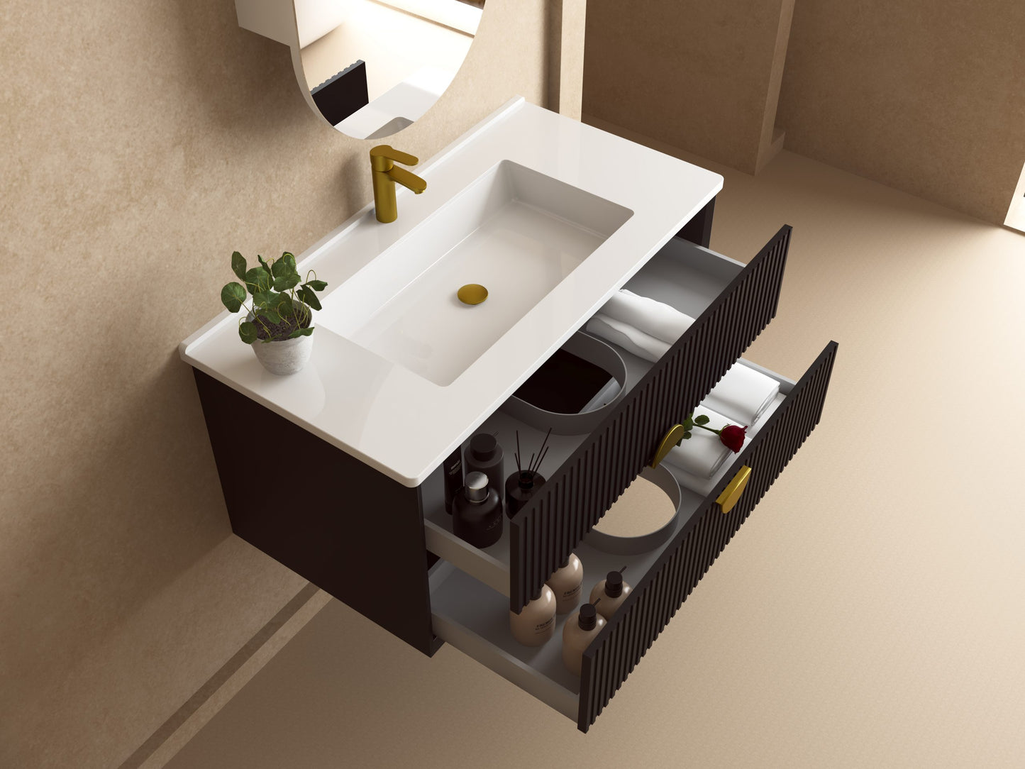 900mm Marlowe Wall Hung Matte Black Cabinet Only