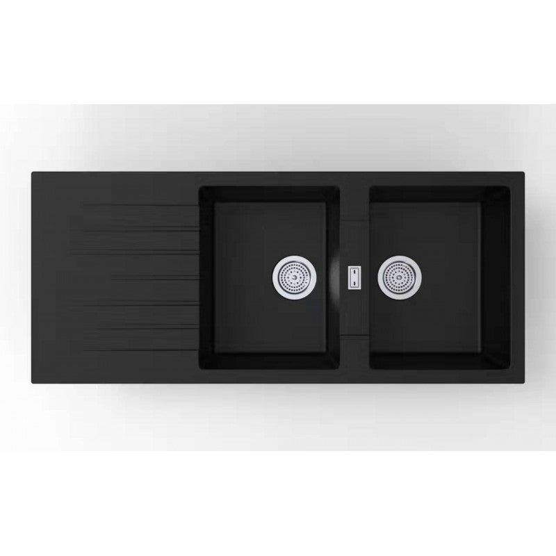 1160x500mm Black Granite Quartz Kitchen Sink Double Bowl