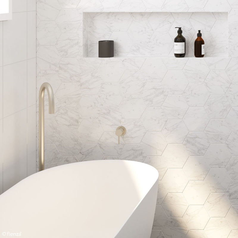 Fienza Kaya Wall Mixer Brushed Nickel Small Round Plate