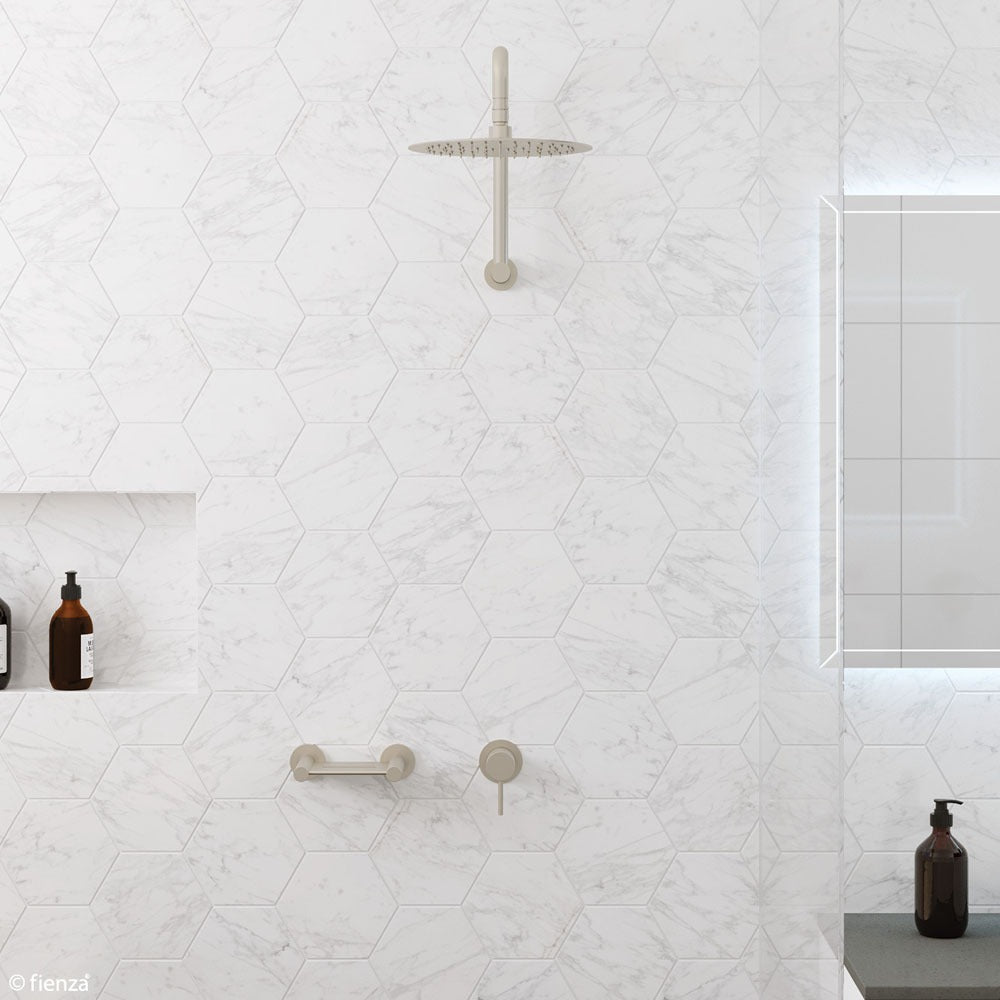 Fienza Kaya Wall Mixer Brushed Nickel Small Round Plate