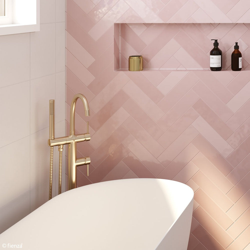 Fienza KAYA Floor Mounted Bath Mixer with Hand Shower Urban Brass Gold