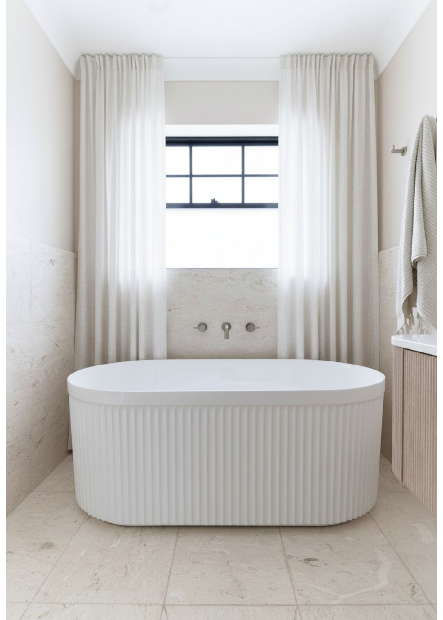 Ovia Kiama 1500mm V Groove Fluted Freestanding Bath - Gloss or Matte White