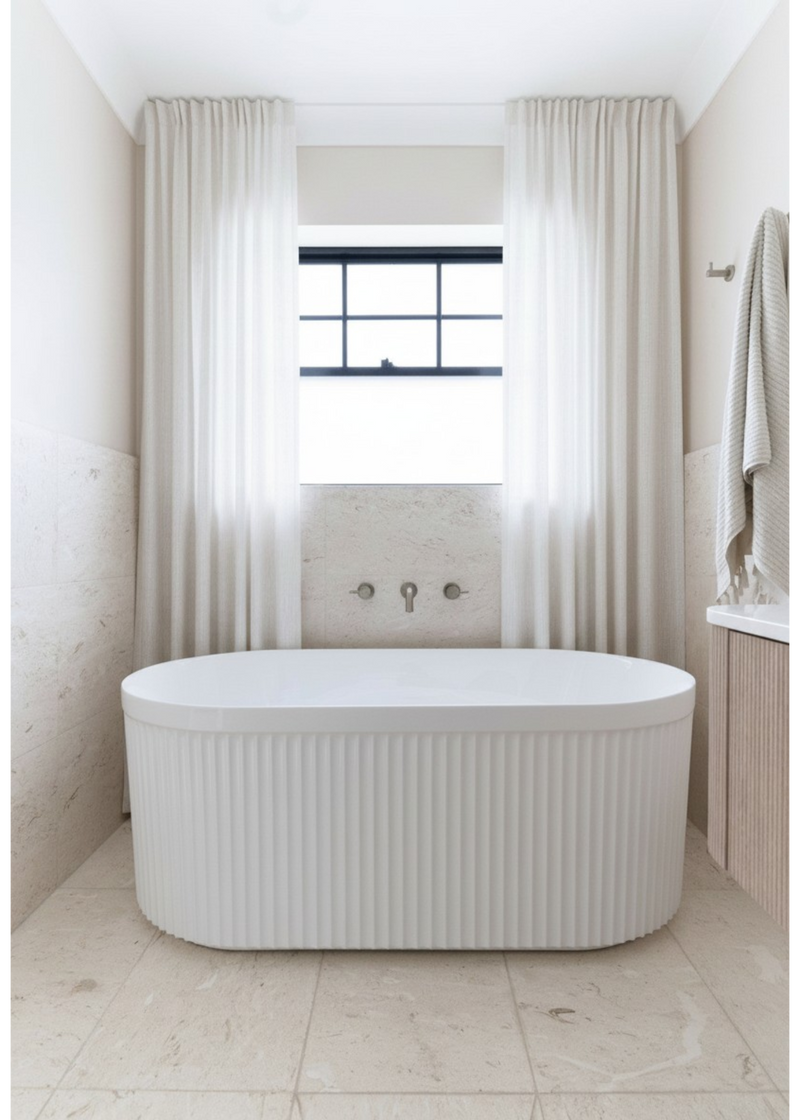 Ovia Kiama 1500mm V Groove Fluted Freestanding Bath - Gloss or Matte White