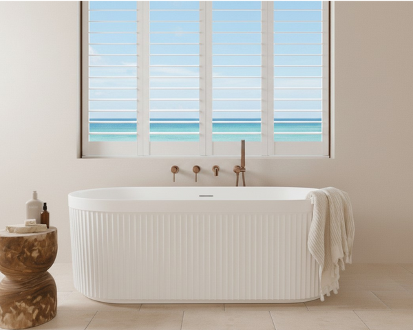 Ovia Kiama 1700mm V Groove Fluted Freestanding Bath - Gloss or Matte White