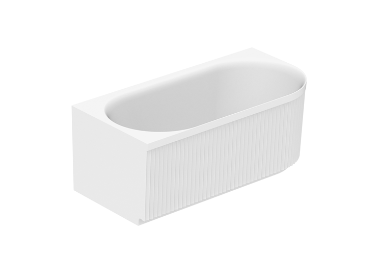Ovia Kiama V Groove Fluted Left Hand Corner Bath 1500mm Matte White